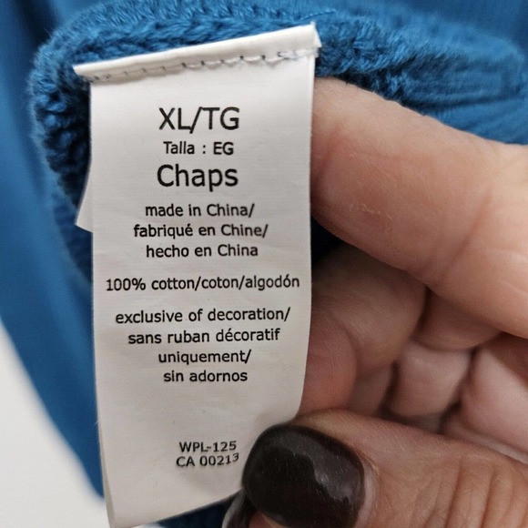 Chaps Ralph Lauren Sweater Mens XLT V-Neck Pullover Cotton Knit Turquoise - Picture 8 of 8